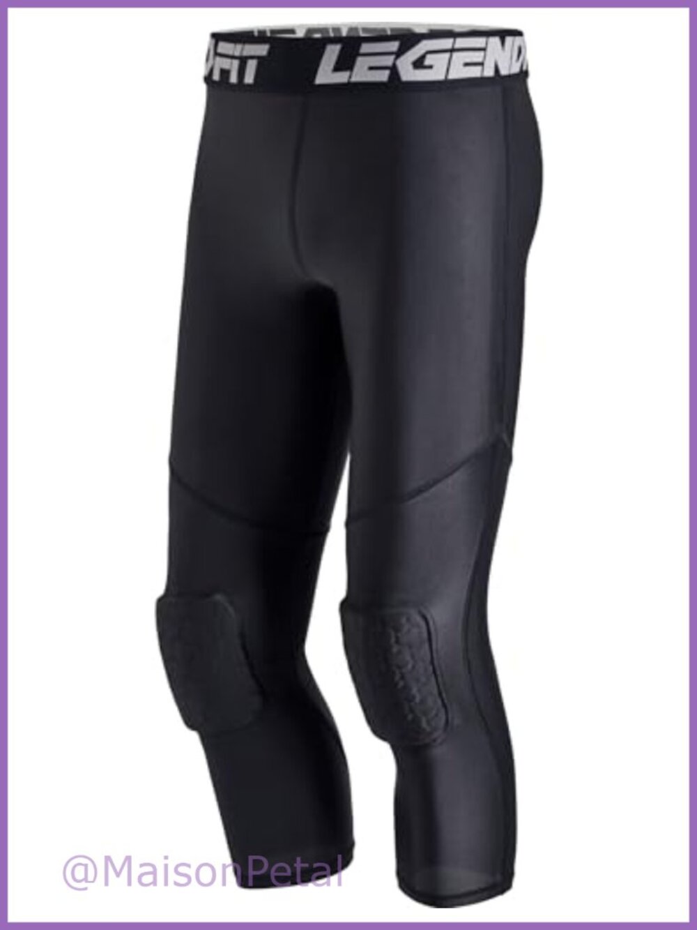 Youth Compression Pants 3/4 Capri with Knee Pads Athletic Base Layer